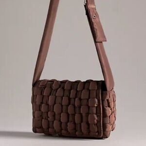 Anthropologie Chocolate Brown Woven Shoulder Bag Gold Hardware